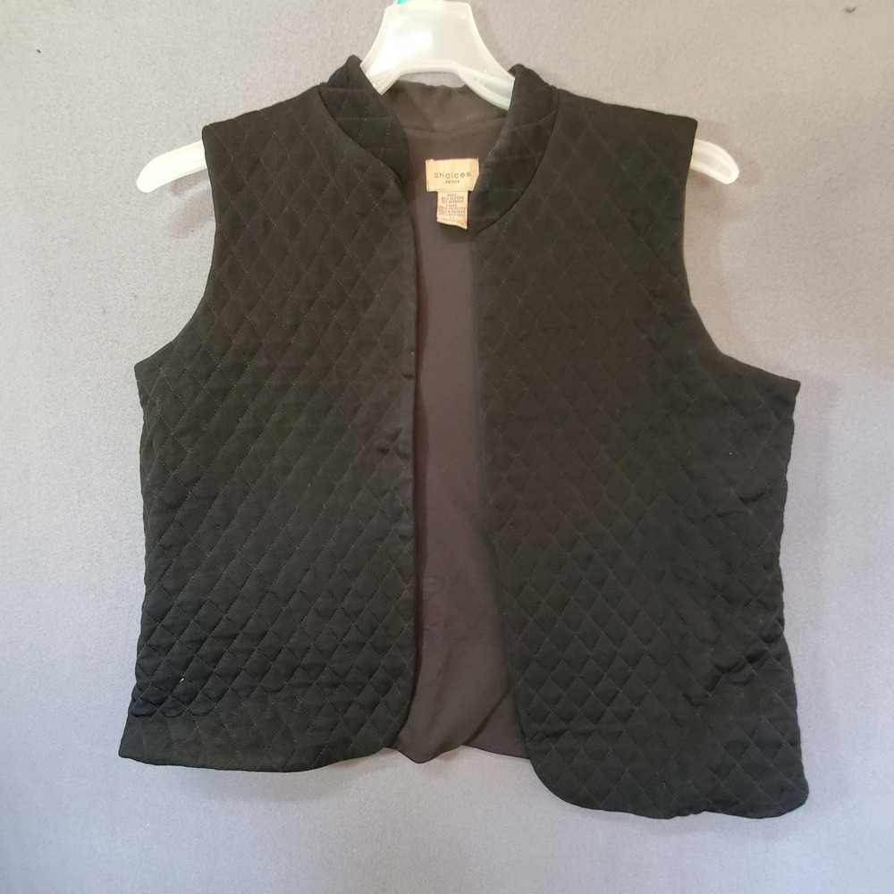 Choices Petite Black Quilted Mock Neck Open Front Vest Size PL KSLV0003